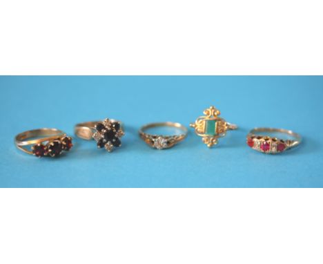 A 14ct gold dress ring and 4 9ct gold dress rings.