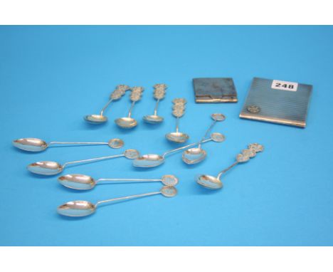 A set of 6 Oriental teaspoons, stamped silver, 5 other Oriental teaspoons, an 830 Standard silver engine turned cigarette cas