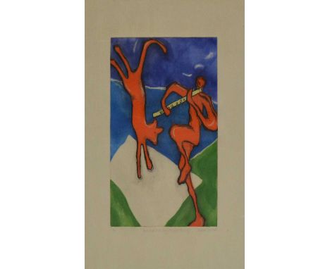 Rachael Anna Kantaris, But could it be they just liked dancing?, signed and titled, artist's proof lithograph, 45x35cm.