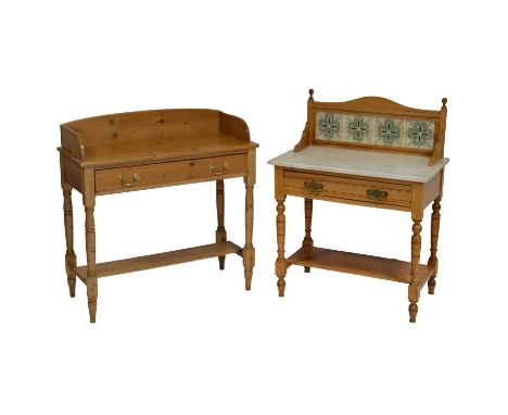 Victorian satin walnut washstand, marble top and tile back, frieze drawer, width 76cm, depth 46cm, height 98cm, and a modern 