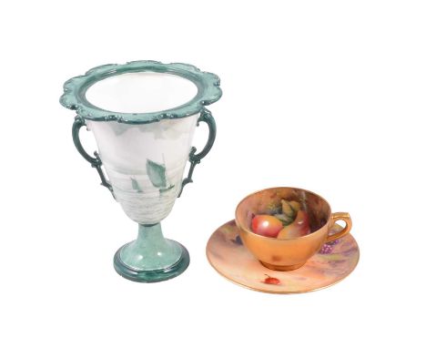 Royal Worcester fruit painted cup, singed Moseley, and saucer signed Hale, diameter 10.5cm, and a Royal Crown Derby hand pain
