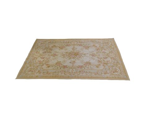Aubusson style tapestry, the field with floral garlands and swags, enclosed by leaf borders, 248cm x 150cm.Condition report:G