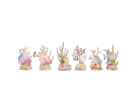 Nine Royal Worcester fish models, by R van Ruykevelt, seven painted in colours, two blanks, 15cm and smaller.Qty: 9