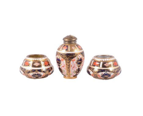 Royal Crown Derby Imari silver gilt mounted jar, 1128, RS, London 1993, 10.5cm, and two table lighter bases.Qty: 3Condition r