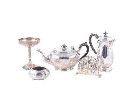 Quantity of silver plated wares, including pair of candelabra, teaware, photograph frames, white metal matchbox frame, etc.Qt