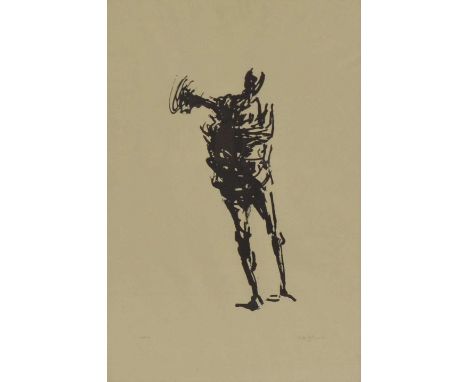Oliffe Richmond, Man with Disc, signed and dated, lithograph, ltd ed 203/290, 76.5x51.5cm.