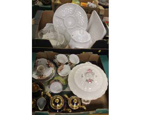 TWO TRAYS OF ASSORTED CHINA AND CERAMICS TO INCLUDE COPELAND SPODE, LIMOGES, ETC 