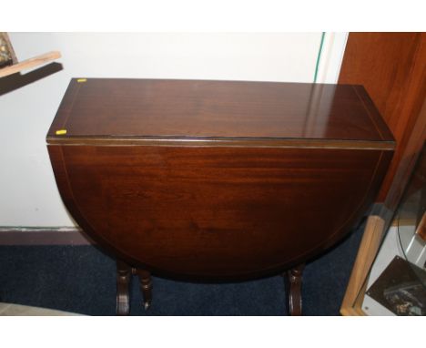 A BRIDGCRAFT MAHOGANY DROP LEAF GATE LEG DINING TABLE TOGETHER WITH TWO DINING CHAIRS 