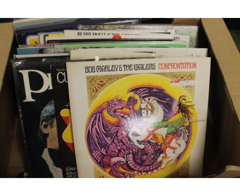 A BOX OF RECORDS TO INCLUDE HOT CHOCOLATE, SOFT CELL, BUDDY HOLLY, ETC 
