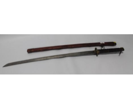 A MODERN JAPANESE SWORD IN LEATHER SCABBARD 