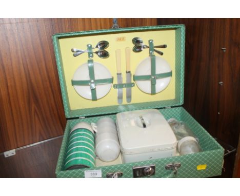 A RETRO SIRRAM PICNIC HAMPER AND CONTENTS 