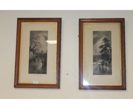 A PAIR OF OAK FRAMED R F LONDON PRINTS 