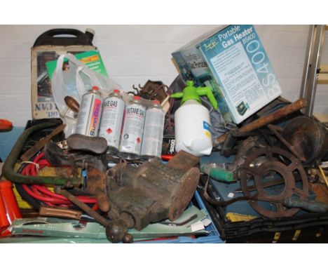 FOUR TRAYS OF ASSORTED TOOLS, ACCESSORIES, HOUSEHOLD ITEMS, ETC 