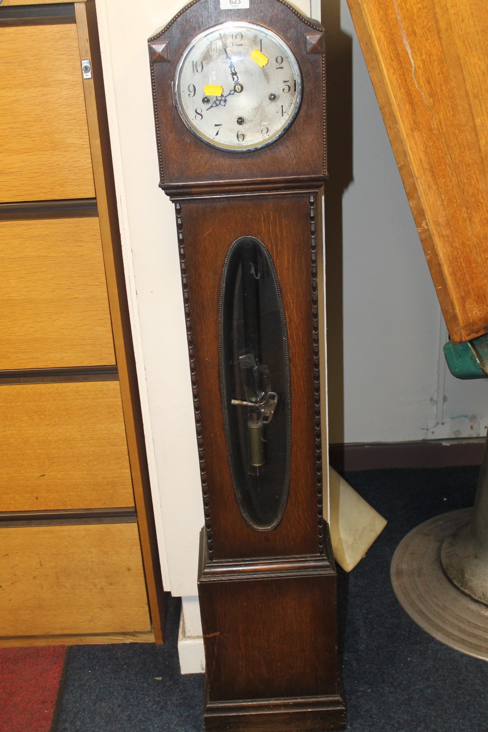 A MODERN OAK GRANDMOTHER CLOCK