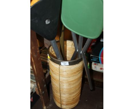 A STICK STAND TOGETHER WITH FOLDING CHAIR, WALKING STOCK, ETC 