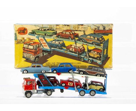 A Corgi Toys Gift Set 41 Carrimore Car Transporter, comprising 1148 Transporter, 226 Morris Mini Minor, 249 Morris Mini Coope