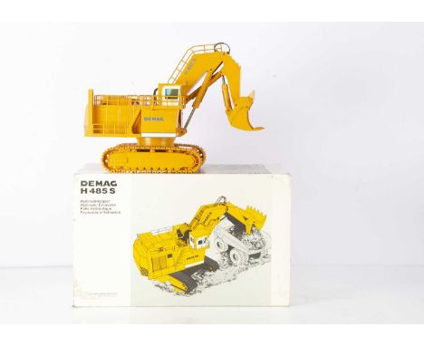 1:50 Scale NZG Modelle Demag Hydraulic Excavator, boxed with card sleeve, Nr 357 Demag H485 S hydraulic excavator, in yellow 