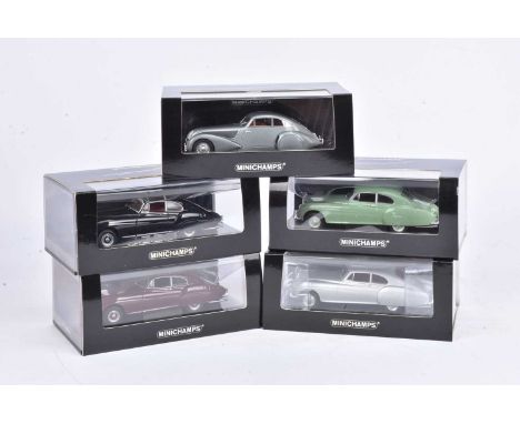 Minichamps 1:43 Scale Bentleys (5), all cased with card sleeves, limited edition R Type Continental models 1955, silver, red,