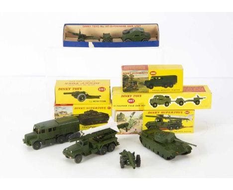 Military Dinky Toys, 697 25-Pounder Field Gun Set, 693 7.2 Howitzer, 651 Centurion Tank, 689 Medium Artillery Tractor, 665 Ho