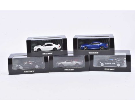 Minichamps 1:43 Scale Modern Bentleys (5),  all cased with card sleeves, limited edition, Continental GT 2008 in black, Conti