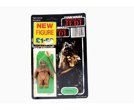 Vintage Star Wars Last 17 Romba Action Figure, with original hood, spear and ROTJ tri-logo 70D cardback, E, cardback, F