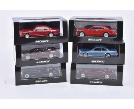 Minichamps 1:43 Scale Modern Bentleys (6),  all cased with card sleeves, limited edition, Continental T 1996 in light blue, C