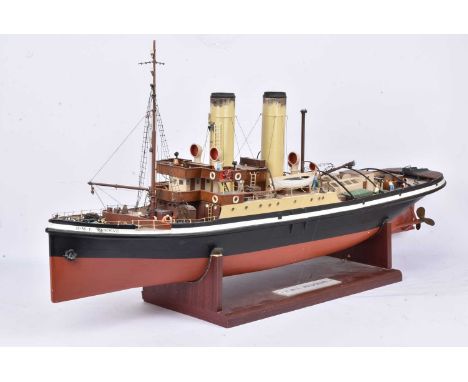 A 1:48 scale kitbuilt Radio Controlled Caldercraft kit of HM Tug 'Resolve', built and finished in maroon and black, deck deta