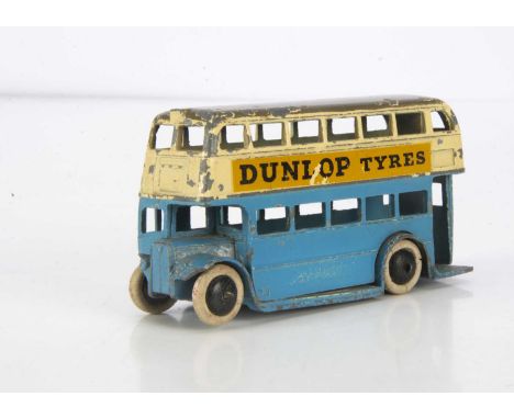 A Pre-War Dinky Toys 29c Double Deck Bus, 1938 early grey roof issue, 1st type AEC/STL grille, cream upper deck, light blue l