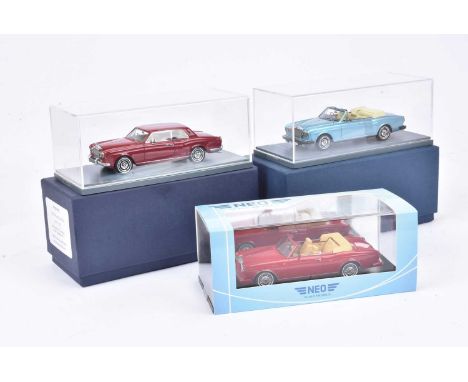 Neo Models Rolls Royce and Bentley, boxed/cased, 1:43 scale Rolls Royce 44185 Corniche in red livery, 44190 Corniche Converti