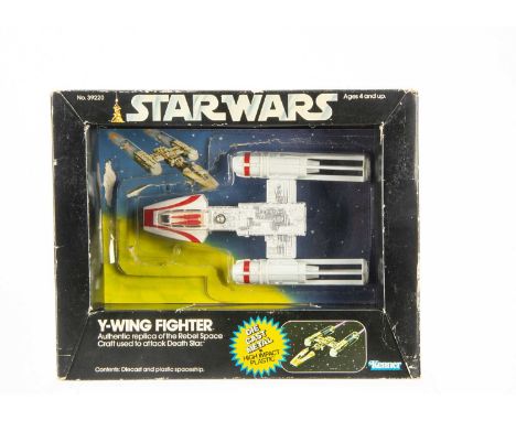 Vintage Star Wars Kenner Series 2 Diecast Y-Wing Fighter, in 7 back box with incorrect rear text 'Empire's largest Space Craf