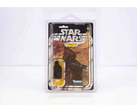Vintage Star Wars Kenner 20 Back Jawa Action Figure, on punched 20B back card, figure VG-E, slight thumb rub, bubble VG but r