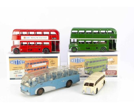 Mettoy  vintage and Corgi Mettoy modern metal and plastic Buses, plastic  blue and white friction drive single deck coach wit