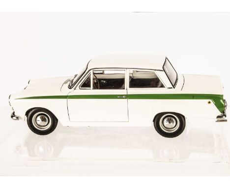 AutoArt 1:18 Lotus Cortina MK I, 75331, in original box, VG-E, would benefit from cleaning, dusty from display, from a smokin
