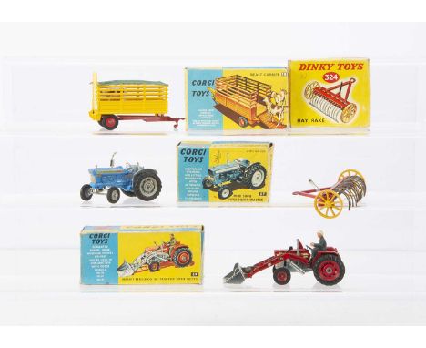 Corgi Toys Farming Toys, 69 Massey-Ferguson 165 Tractor With Shovel, 67 Ford 5000 Super Major Tractor, 58 Beast Carrier, with