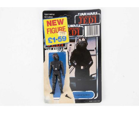 Vintage Star Wars Last 17 Imperial Gunner Action Figure, with original black endor blaster and ROTJ tri-logo 70D cardback, E,
