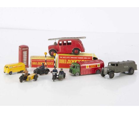 Dublo Dinky Toys 071 Volkswagen Delivery Van, 070 AEC Mercury Shell BP Tanker, in original boxes, VG-E, boxes F-G, with loose