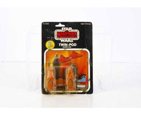 Vintage Star Wars ESB Kenner Series 3 Diecast Twin-Pod Cloud Car, on punched 11 back card, vehicle VG, bubble F, discoloured 