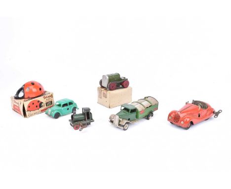 Tri-ang Minic clockwork Vehicles and Ladybird and Schuco Car and small Clockwork loco, Tri-ang Minic, 26m Tractor in green wi