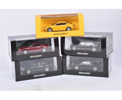 Minichamps 1:43 Scale Modern Bentleys (5),  all cased with card sleeves, limited edition, Continental GTC 2011 in green, Cont