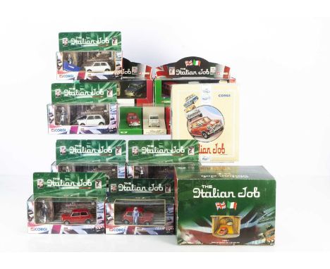 Corgi Italian Job Minis, 04441 Mini &amp; Driver (3), red, blue and white versions, 04443 Collect 2000 Mini &amp; Driver (2),