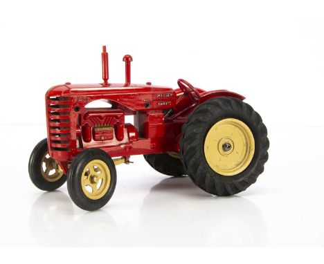 Early Moko Lesney Massey-Harris 745D Tractor, red body, beige screwed on wheels, black rubber tyres, G, some minor retouching