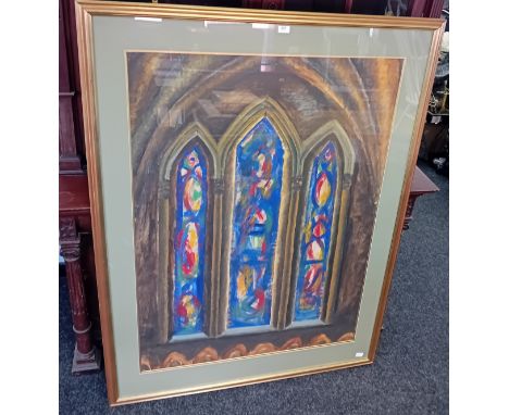 Nicola DanesLarge oil painting ''Stained Glass church window'', unsigned.[160x120cm]