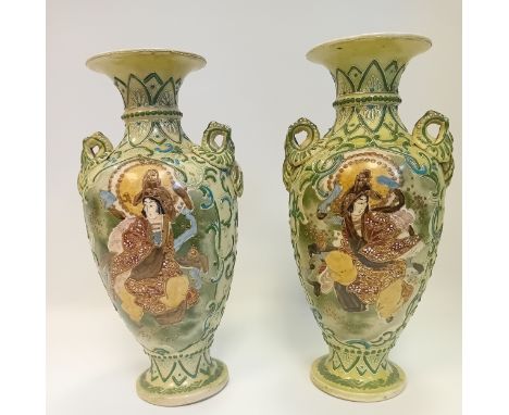 Pair of vintage Geisha Oiran Kimono Girl Satsuma vases [31cm]