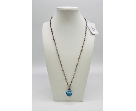 Silver necklace with large topaz stone pendant Weight - 17.59g