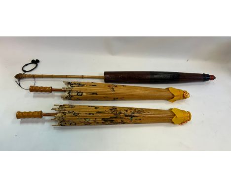 Three Vintage Oriental Rice paper and bamboo parasols