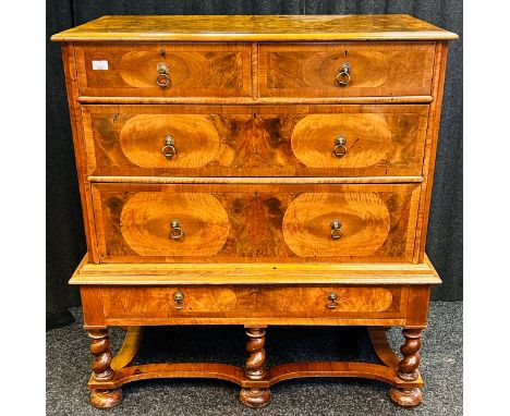 William and Mary burr walnut Whytock and Reid Edinburgh chest of drawers, the veneered surface above two short drawers and tw