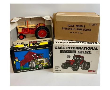 Four die cast collectors tractors; ERTL Case 800 Tractor 1/16 scale Case International 5250 MFD 1/16 scale Toy Farmer Minneap