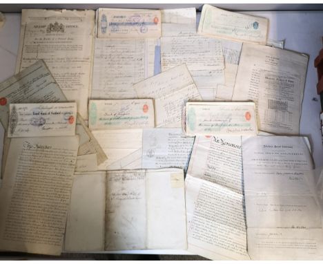 Large collection of vintage postal and bank orders with a collection of hand scribed legal documents