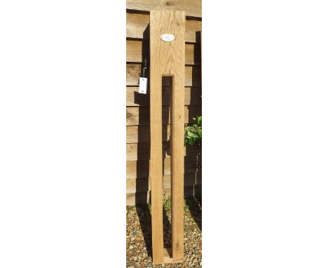A new green oak bicycle lock post, 157cm tall x 19cm x 19cm with plaque and ring plate 