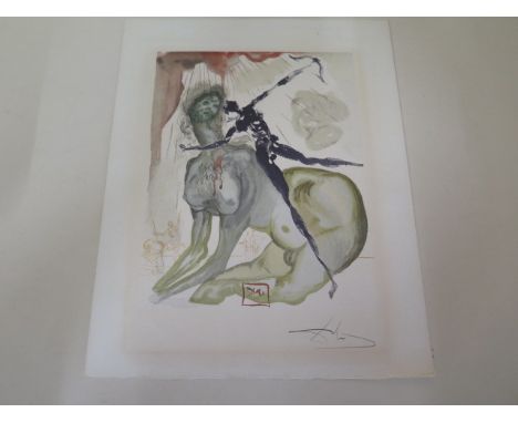 An unframed surreal coloured print by Salvador Dali, 26cm x 33cm 